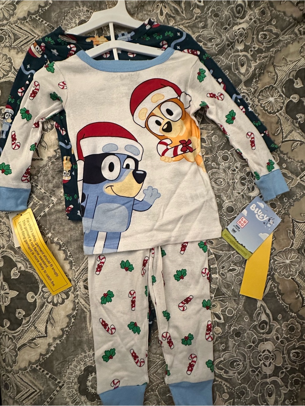 NWT- Kids' Holiday Pajama Set - Light Blue Candy Cane Print Size 2T